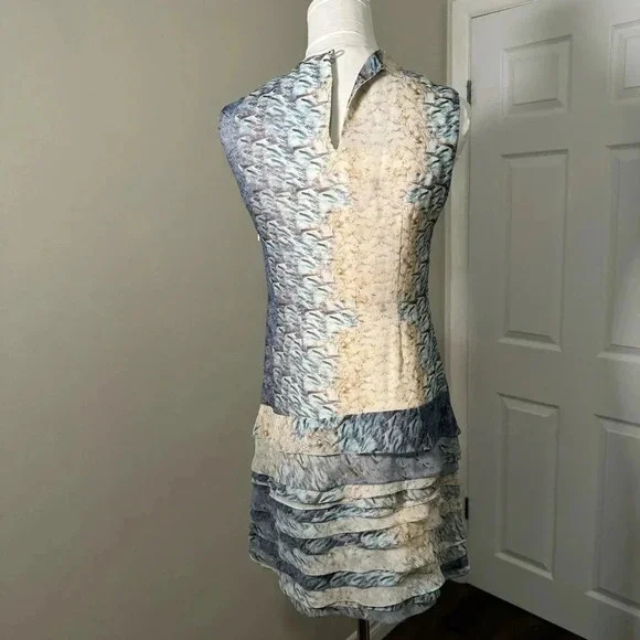 Christian  cota 100% silk ruffled mini dress 6 - Picture 6 of 8
